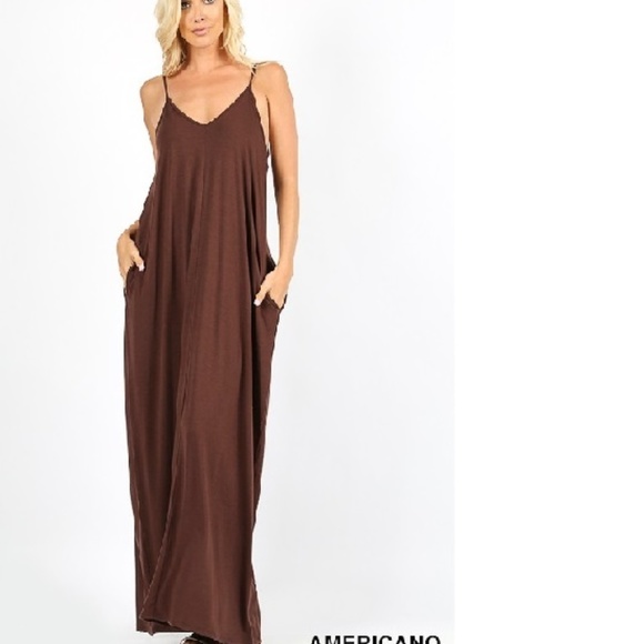 Dresses & Skirts - Camisole Harem Maxi Adjustable Straps Brown S M  L XL